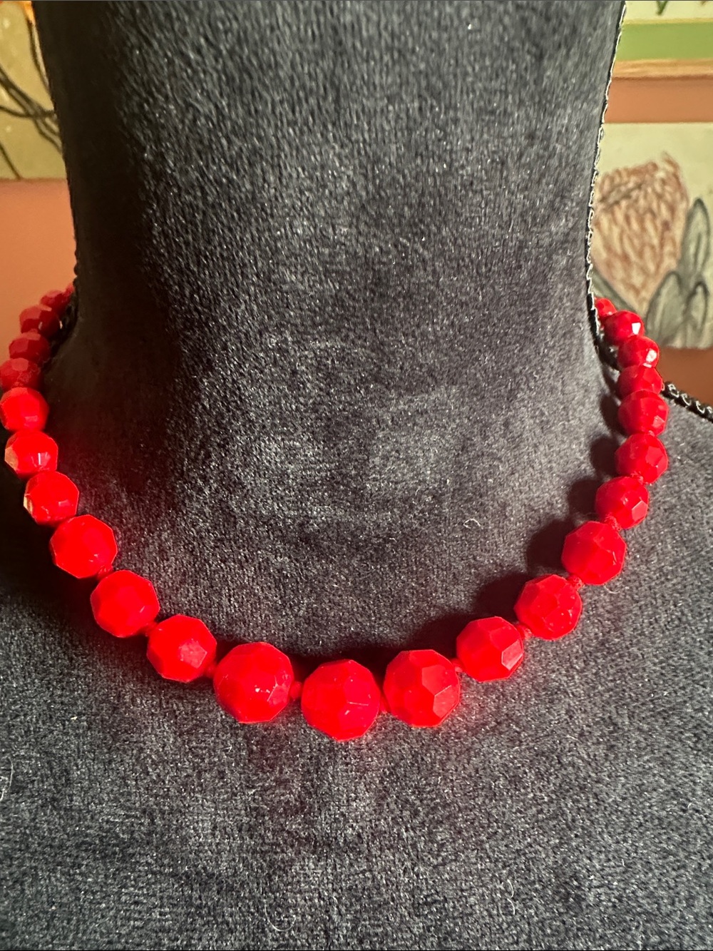 Bright Red Faceted Bead Necklace for Women